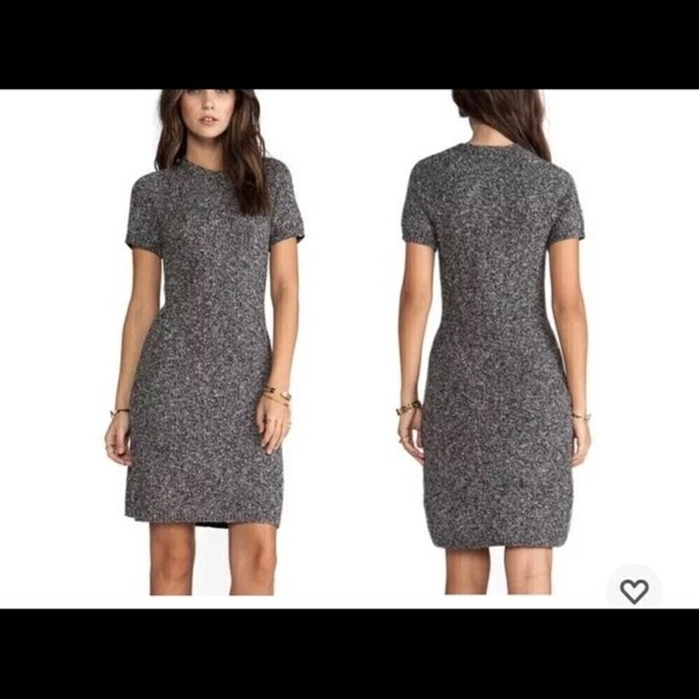 THEORY Gray Knit Cecile B Bodycon Wool Blend Short Sleeve Stretch Dress …